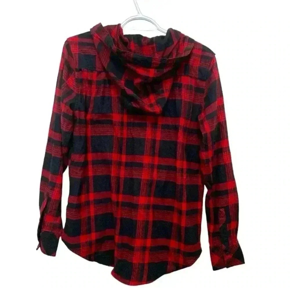 Boston Traders Hi-Low Light Flannel Button Down  Long Sleeve Shirt With Hood - Picture 3 of 5